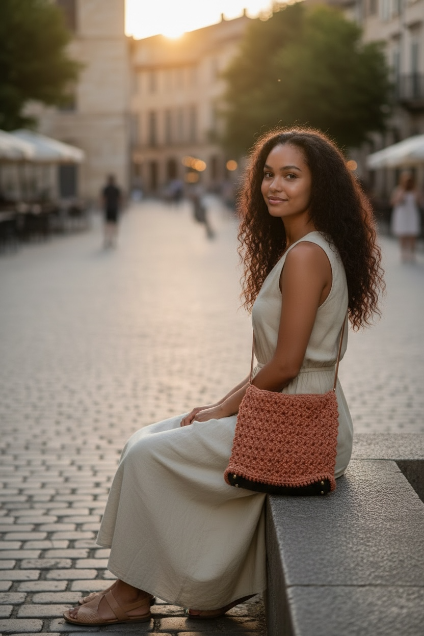 Classic Burnt Orange Market Tote with Tan Leather Straps