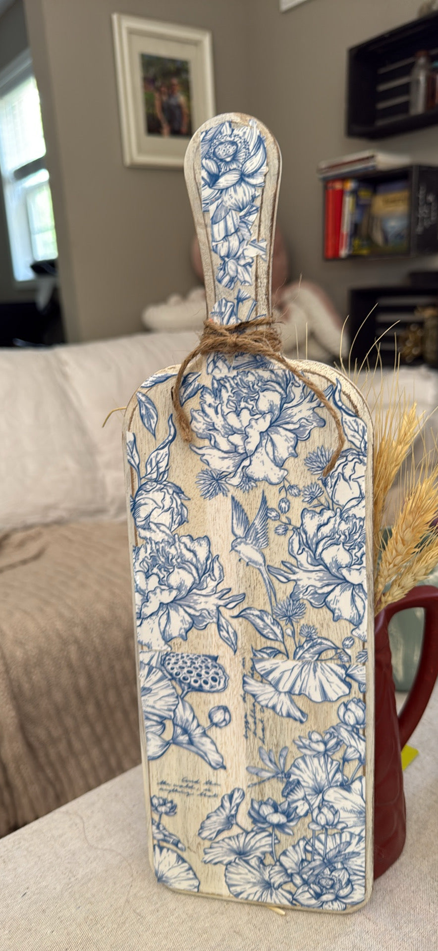 Heritage Blue Floral Tall Wooden Display Board
