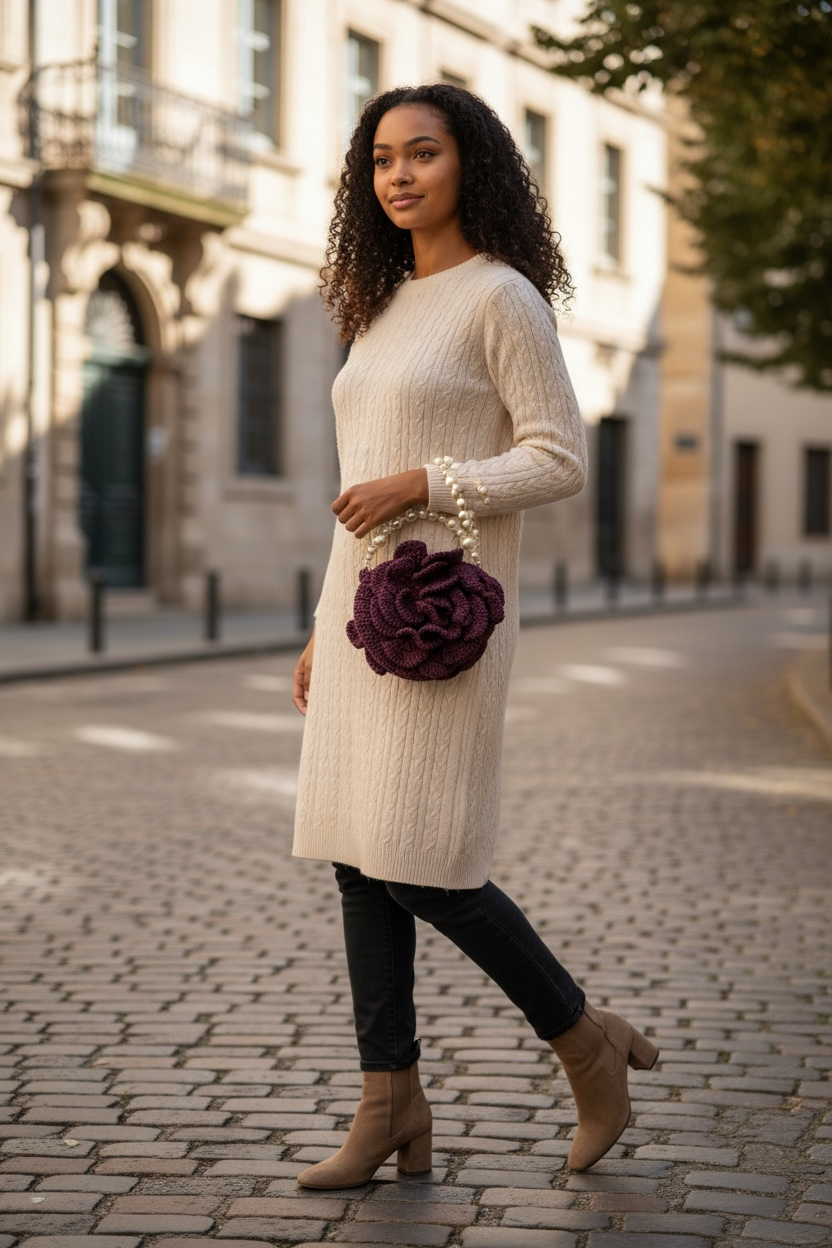 Petite Plum Crocheted Purse with Faux Pearl Top Handle | Vintage-Inspired Handmade Evening Bag