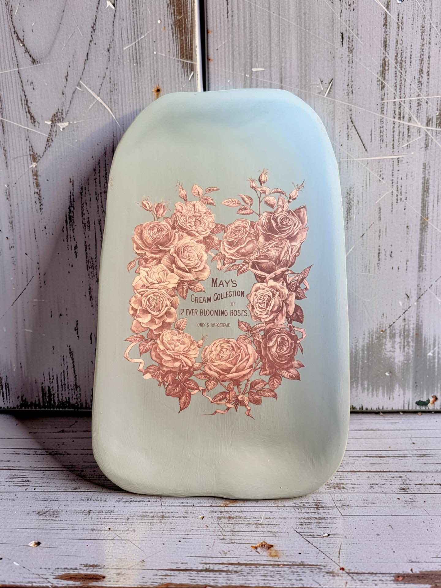 Small Hand-Painted Wooden Display Tray, Free-Standing Shelf Accent or Wall-Hanging Platter, Unique Farmhouse Table Decor or Unique Gift